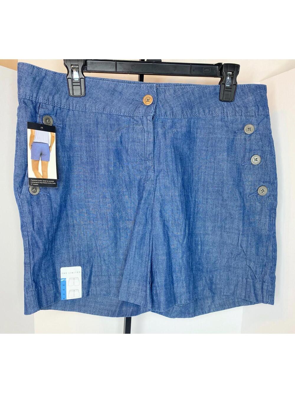 The Limited Womens Size 10 Blue Chambray Button Shorts Nautical NWT